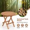 Round Patio Folding Coffee Table Teak Wood With Slatted Tabletop